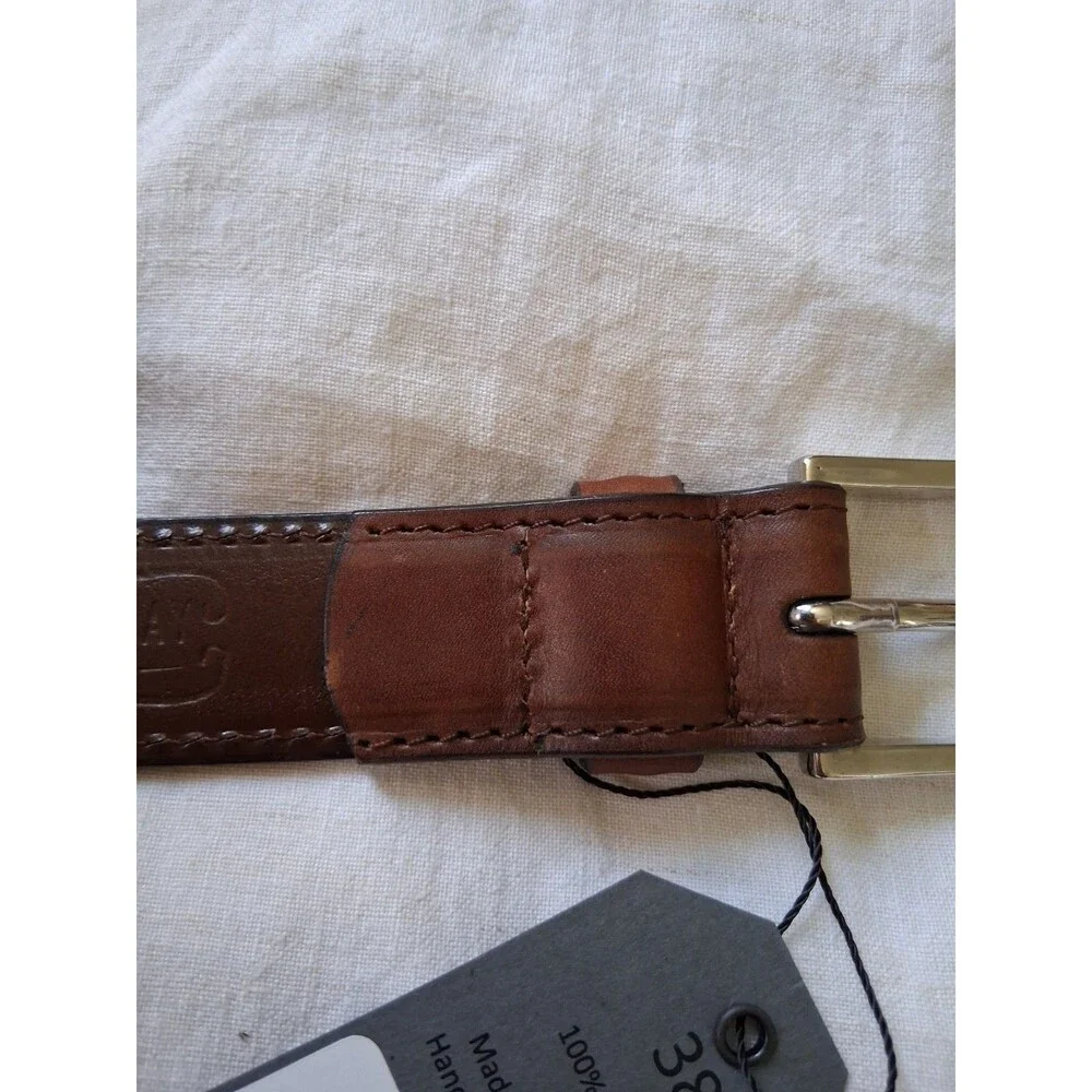 Thursday Men's Brown Dress Belt Size 38 1.25in Adjustable Buckle Logo Nickel